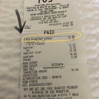 McDonald's - 2 orders of big breakfast platters, only received 1 hash brown, 1 set of utensil, 1 container of syrup, no honey nor jelly - Burgers Near Me - Laie, Hawaii