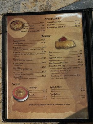Menu photo 8 Villa Mexican Food Tucson, AZ