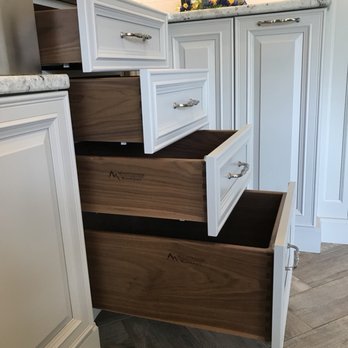 Fairmont Kitchen Center - Walnut drawer boxes paired with light grey painted cabinets. A beautiful design. - General Contractors Near Me - Fairmont, West Virginia Fairmont Kitchen Center - Walnut drawer boxes paired with light grey painted cabinets. A beautiful design. - General Contractors Near Me - Fairmont, West Virginia