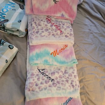 Bay Custom Embroidery - 5 Fuzzy Blankets w/ 5 different names - Embroidery & Crochet Near Me - San Francisco, California