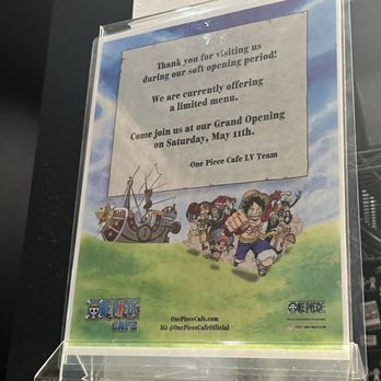 One Piece Cafe - Soft opening sign - Themed Cafes Near Me - Las Vegas, Nevada One Piece Cafe - Soft opening sign - Themed Cafes Near Me - Las Vegas, Nevada