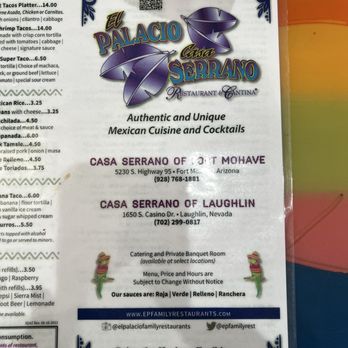 Casa Serrano Mexican Restaurant - Menu cover - Bars Near Me - Fort Mohave, Arizona