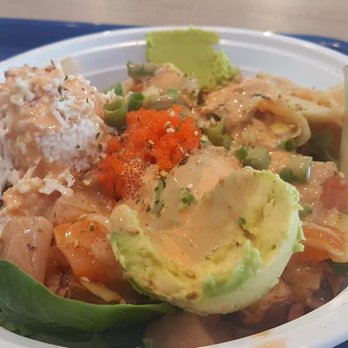 Poki Bowl Kendall - Mixed green base poki with salmon, spicy tuna, - Poke Near Me - Miami, Florida Poki Bowl Kendall - Mixed green base poki with salmon, spicy tuna, - Poke Near Me - Miami, Florida
