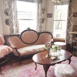 Coco Coquette - Our Party Parlour is equipped with a pink mini fridge, vintage buffet for your refreshments and plenty of seating.