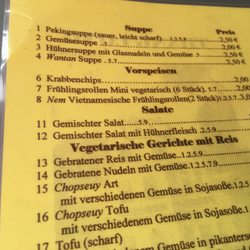 Thang Long - Auszug aus der Speisekarte