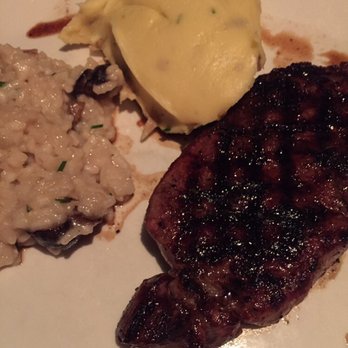 J. Gilbert's Wood-Fired Steaks & Seafood - KC strip, mashed potatoes and mushroom risotto. - Steakhouses Near Me - Overland Park, Kansas