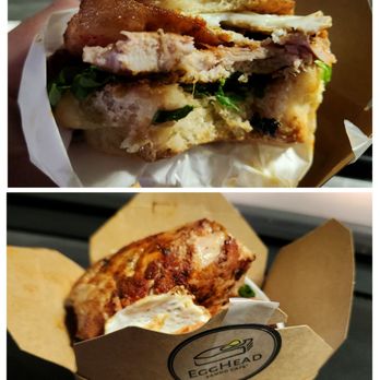 Egghead Sando Cafe - Side Chic. Such a big chicken thigh, about half was spilling out of the sandwich. - Breakfast & Brunch Near Me - San Jose, California Egghead Sando Cafe - Side Chic. Such a big chicken thigh, about half was spilling out of the sandwich. - Breakfast & Brunch Near Me - San Jose, California