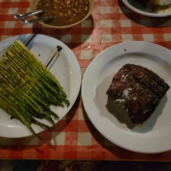 Pinnacle Peak Steakhouse - Grilled asparagus and flat iron steak - done medium plus, with ranch beans. - Steakhouses Near Me - San Dimas, California Pinnacle Peak Steakhouse - Grilled asparagus and flat iron steak - done medium plus, with ranch beans. - Steakhouses Near Me - San Dimas, California