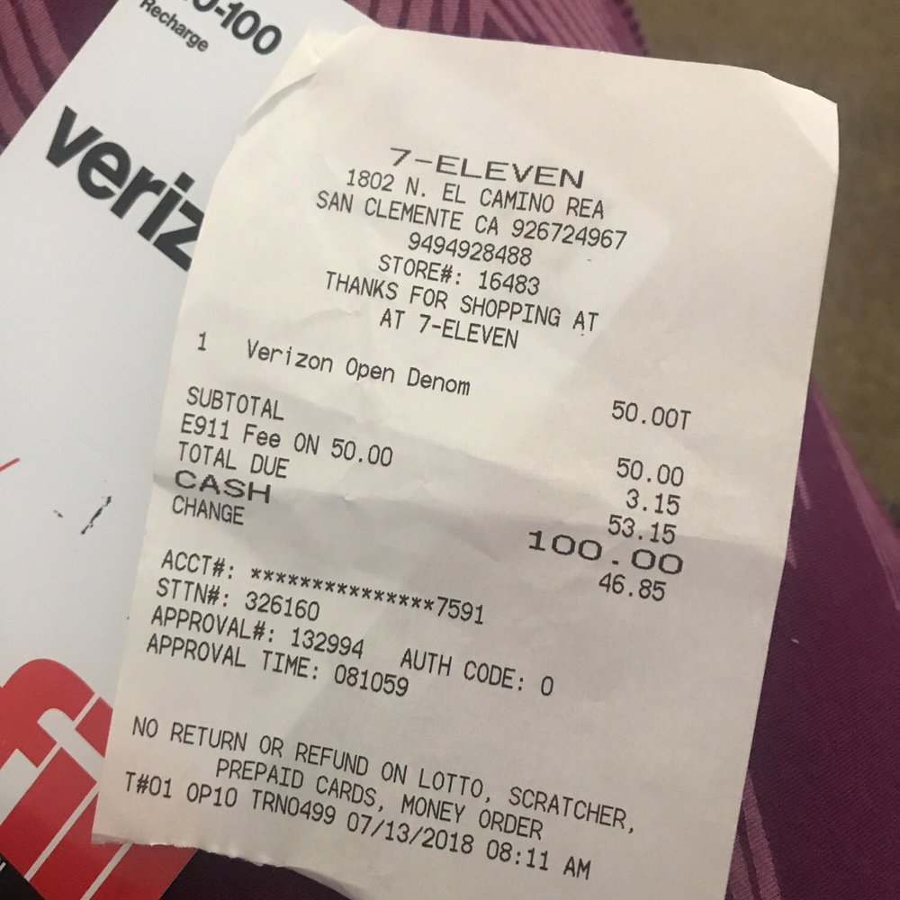 a receipt for a veriz phone