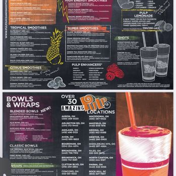 Pulp Juice and Smoothie Bar - Full menu as found on company website. - Juice Bars & Smoothies Near Me - Cambridge, Ohio Pulp Juice and Smoothie Bar - Full menu as found on company website. - Juice Bars & Smoothies Near Me - Cambridge, Ohio