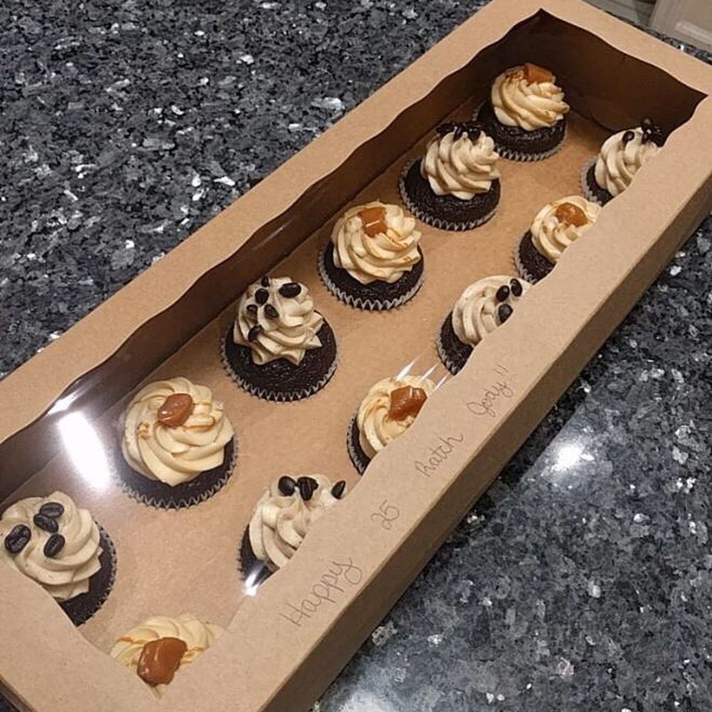 Custom order of A dozen Chocolate Cupcakes with 1/2 Espresso Frosting & 1/2 Salted Caramel Frosting ~