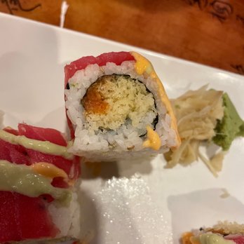 Sushi Mon - Orchid roll. The entire inside of this roll is tempura. This is how all of my rolls have been. - Sushi Bars Near Me - Midlothian, Virginia Sushi Mon - Orchid roll. The entire inside of this roll is tempura. This is how all of my rolls have been. - Sushi Bars Near Me - Midlothian, Virginia