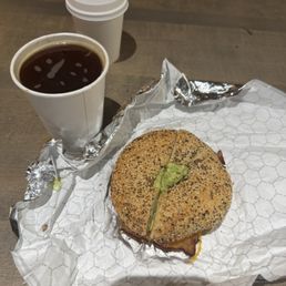 Americano and Watson breakfast bagel Americano and Watson breakfast bagel