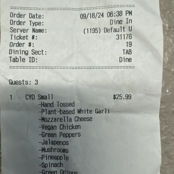 Pizza Twist - Receipt to show that I was there . Hopefully they can further investigate who was attending us. - Pizza Near Me - Fairfield, California