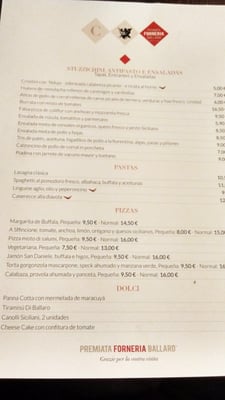 Menu photo 2 Premiata Forneria Ballaró Madrid, M Menu photo 2 Premiata Forneria Ballaró Madrid, M