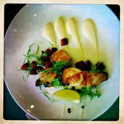 Utopia Espresso Lounge - Cafe - Polenta, Scallops, chorizo and cauliflower mash - delicious and pretty