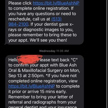 Blue Ash Oral & Maxillofacial Surgery - Their text reminder saying IF you have X-rays you should bring them, did not mention that it was mandatory for consult. - Oral Surgeons Near Me - Cincinnati, Ohio Blue Ash Oral & Maxillofacial Surgery - Their text reminder saying IF you have X-rays you should bring them, did not mention that it was mandatory for consult. - Oral Surgeons Near Me - Cincinnati, Ohio