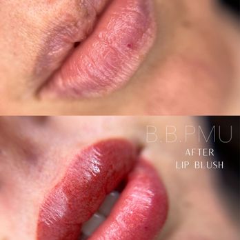 BB Brows - Before and immediately after lip blush tattoo. Defining and balancing the borders of the lips especially the cupids bow. - Permanent Makeup Near Me - Niantic, Connecticut