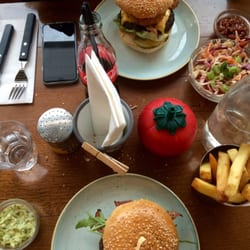 Gourmet Burger Kitchen - Lunch Spread - The Taxidriver, Coleslaw, BBQ sauce, Rosemary aioli, The Don, Chunky Skin-on Fries
