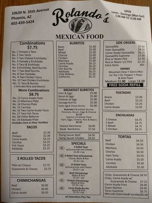 Menu photo 6 Rolando's Mexican Food Phoenix, AZ