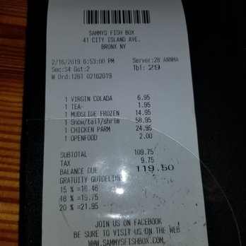 Sammys Fish Box - Total bill - Seafood Near Me - Bronx, New York Sammys Fish Box - Total bill - Seafood Near Me - Bronx, New York
