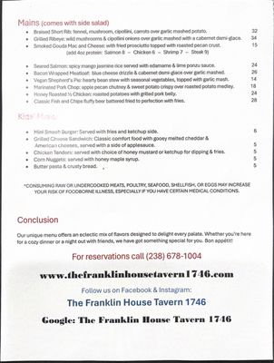 Menu photo 2 The Franklin House Tavern 1746 Schaefferstown, PA Menu photo 2 The Franklin House Tavern 1746 Schaefferstown, PA