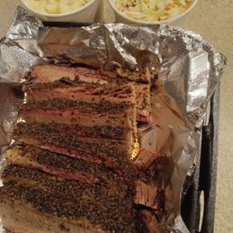 Fork tender slices of lean brisket with a peppery rub along with tasy sides; yum! Fork tender slices of lean brisket with a peppery rub along with tasy sides; yum!