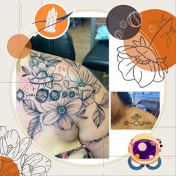 Lizard Lounge Tattoo - Stylized shoulder black and Grey tattoo