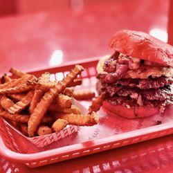 Wulf Burger - Wulf Burger Special Combo + Extra patty added peppers, bacon and an egg. Sweet potato fries.
