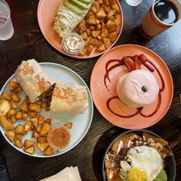 Carne Asada Omelette Strawberry Souffle Pancakes (2 per order) Shredded Beef Chilaquiles Breakfast Burrito