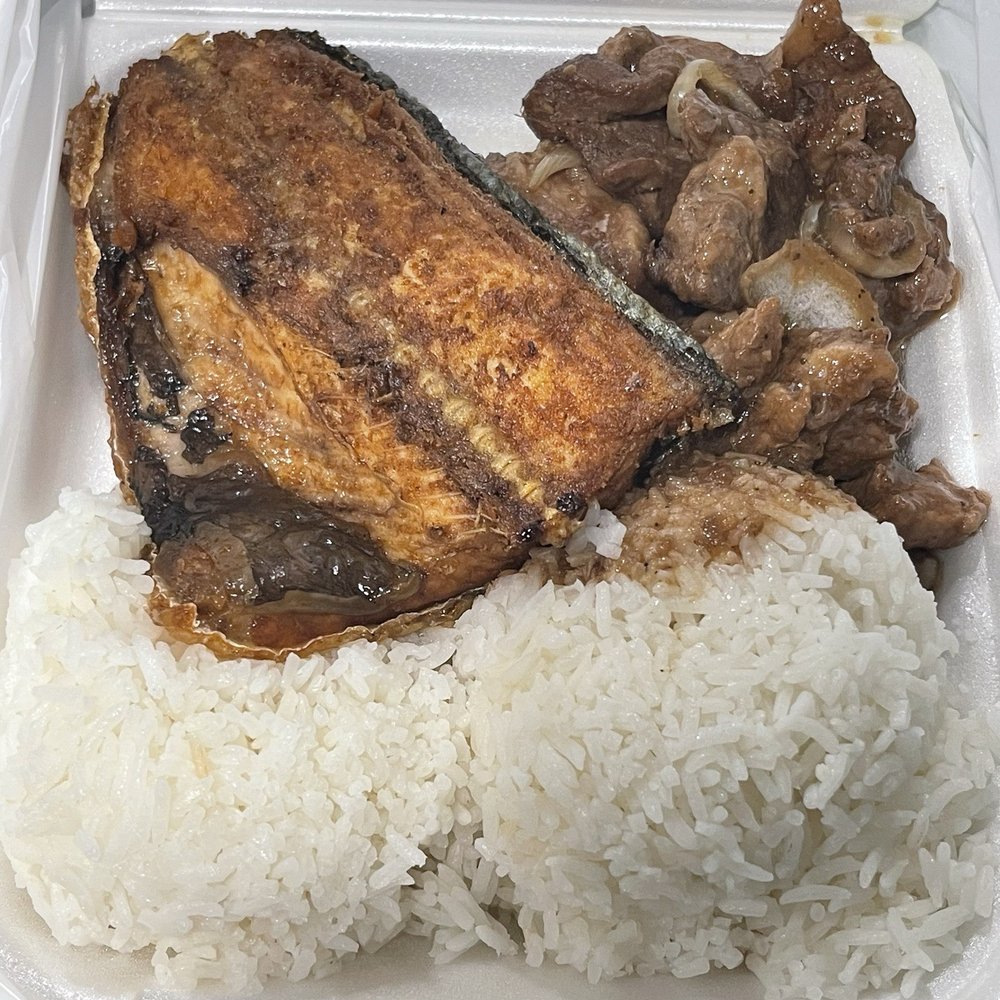 Aling Delia's Restaurant - Two item combo: daing na bangus and pork steak, white rice. - Filipino Near Me - Carson, California Aling Delia's Restaurant - Two item combo: daing na bangus and pork steak, white rice. - Filipino Near Me - Carson, California