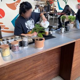 They add hot espresso in the plastic cups first  Other coffee shops will add ice and milk first before adding hot espresso