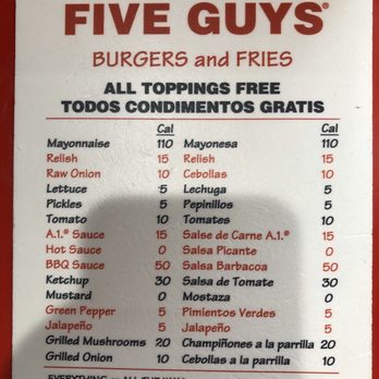 Five Guys - a menu for a fast food restaurant - Burgers Near Me - Muncie, Indiana