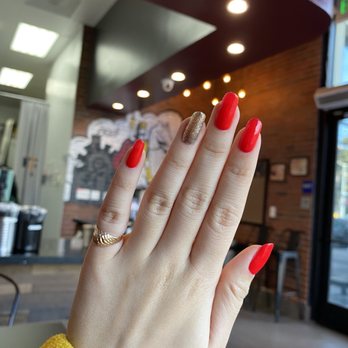 Devana Nail Bar - Gel manicure by Amber! Perfect color combo for Lunar New Year - Nail Salons Near Me - Los Angeles, California