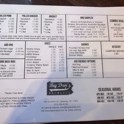 Big Dan's BBQ - Menu