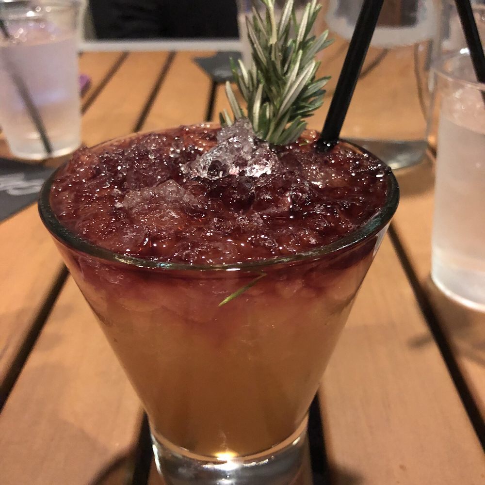 I don't remember the name but it was Belle Meade whiskey, wine float and rosemary.