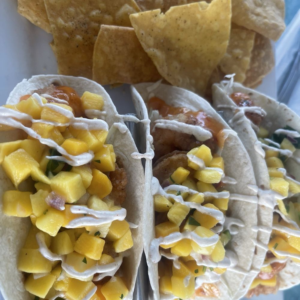 Oceanic - Shrimp tacos with a side of chips and salsa - Seafood Near Me - Wrightsville Beach, North Carolina Oceanic - Shrimp tacos with a side of chips and salsa - Seafood Near Me - Wrightsville Beach, North Carolina