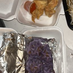 Chor Muang (Purple Dumpings) and Crab Rangoon