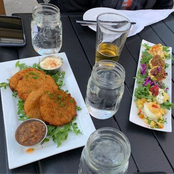Juniper on Main - Fried Green Tomatoes and Flight of Deviled Eggs - Southern Near Me - Carmel, Indiana Juniper on Main - Fried Green Tomatoes and Flight of Deviled Eggs - Southern Near Me - Carmel, Indiana