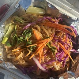 You can't see the jumbo shrimp- the Pad Thai was nice! Not to heavy. Loved the lime, tasty!