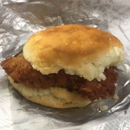 Chicken biscuit! Great way to start the day. Buttery and juicy. Chicken biscuit! Great way to start the day. Buttery and juicy.
