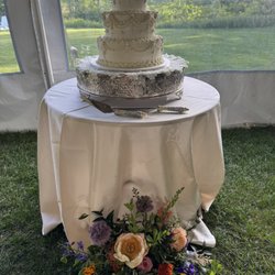 Bantam Blooms - Altar arrangement repurposed at cake table