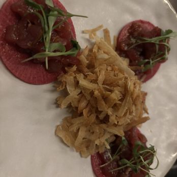 Elmina - Tuna tartare - African blue basil. Watermelon radish. Crispy cassava. - African Near Me - Washington, DC, District of Columbia