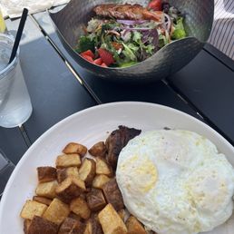 Strawberry Salad, Steak and Eggs.