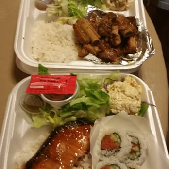 Ladybug Café - Miso salmon & tuna rolls (bottom) my moms sweet & sour spare ribs (top). - Japanese Near Me - Gardena, California Ladybug Café - Miso salmon & tuna rolls (bottom) my moms sweet & sour spare ribs (top). - Japanese Near Me - Gardena, California