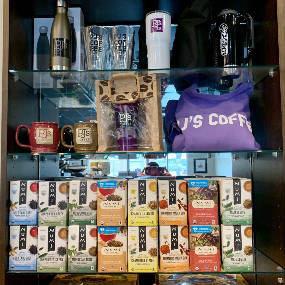 PJ's Coffee - a display of coffee and teas - Coffee & Tea Near Me - Houma, Louisiana PJ's Coffee - a display of coffee and teas - Coffee & Tea Near Me - Houma, Louisiana