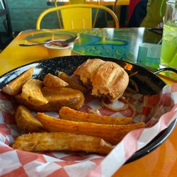 Boardwalk Grill - The Texas burger and potato fries.