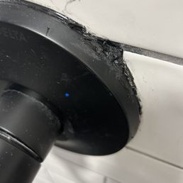This is the "finished product" aka rubbing caulk in a quarter sized hole with your finger. This is the "finished product" aka rubbing caulk in a quarter sized hole with your finger.