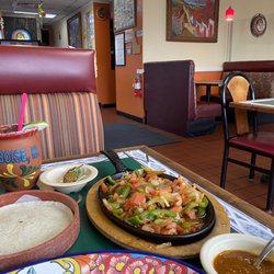 Chapala Mexican Restaurant - Veggie fajitas! Bottom left is homemade hot salsa