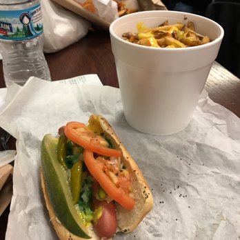 Devil Dawgs - South State - Chicago dog and a bucket of fries with cheese. - Hot Dogs Near Me - Chicago, Illinois Devil Dawgs - South State - Chicago dog and a bucket of fries with cheese. - Hot Dogs Near Me - Chicago, Illinois